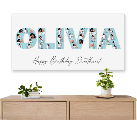 custom birthday photo collage letter shaped white