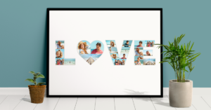 letter shaped collage love with heart