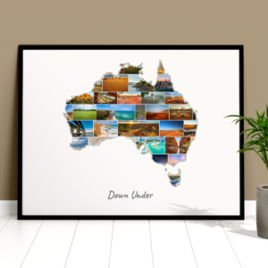 Customized Australie Photo Map Collage with Caption Down Under in a frame