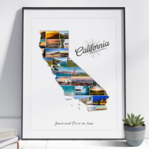 Customized California Photo Map Collage with Caption Golden State in a frame