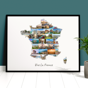 Customized France Photo Map Collage with Caption Vive La France in a frame