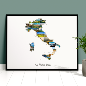 Customized Italy Photo Map Collage with Caption La Dolce Vita in a frame