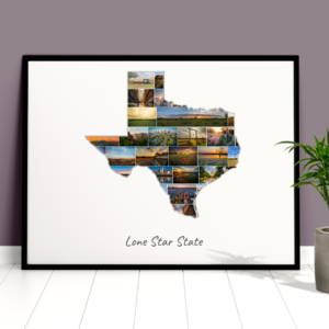 Customized Texas Photo Map Collage with Caption Lone Star State in a frame