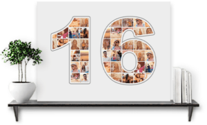 sweet 16 number shaped photo collage